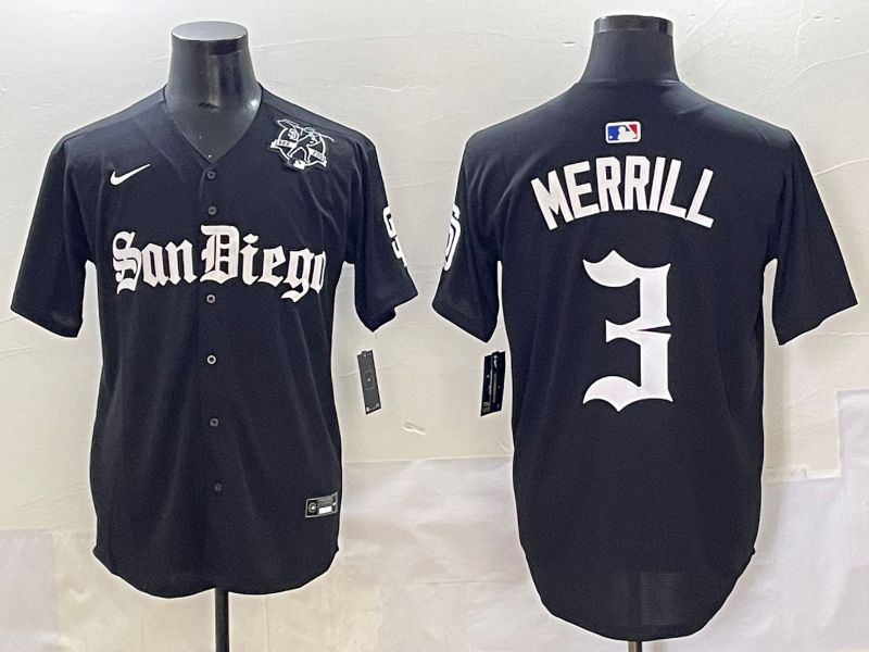 Men 2025 San Diego Padres #3 Merrill Black Five generations Joint Name Nike MLB Jersey style 12->san diego padres->MLB Jersey